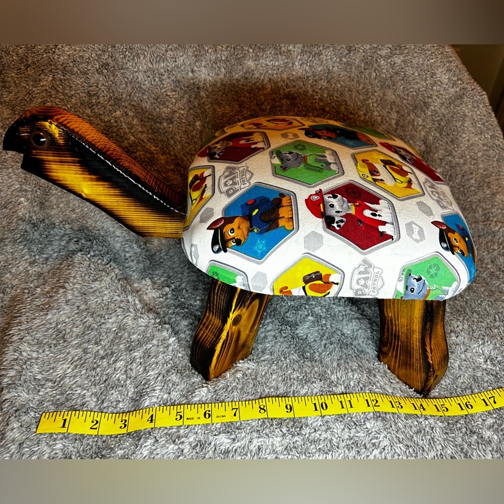 Handmade one-of-a-kind solid oak wood turtle shaped footstool